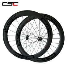 Em linha reta Puxar Carbono Ciclismo de Estrada Roda 60mm R36 25mm de Largura U Forma Tubular com Powerway hub sapim raios 2024 - compre barato