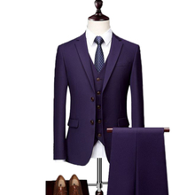 Men's Suit Formal Business 3 Pieces Slim Fit Notch Lapel Tuxedos Groomsmen Two Button(Blazer+Vest+Pants) 2024 - buy cheap