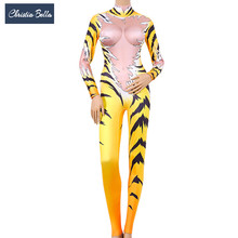 Christia Bella Tiger Pattern Rhinestones Jumpsuit Sexy Skinny Crystals Rompers Party Animal Cosplay Costumes Stage Performance 2024 - buy cheap