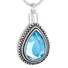 Ijd9314 incrustação de cristal azul de aço inoxidável pingente gota de água colar guardar cinzas memória urna joia feminina 2024 - compre barato