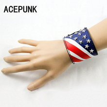 America Flag Punk Leather Bracelet Wide Cuff Leather Buckle Bracelets & Bangles Rock Stars Bracelets For Women Men Bileklik 2024 - buy cheap