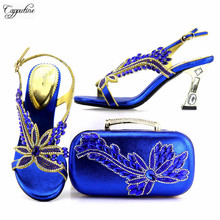 Zapatos de tacón alto y bolso de mano para mujer, sandalias con bolso de mano, 7437 de altura, 8cm, color azul real 2024 - compra barato