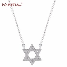 Klaunch colar pingente da estrela de davi, cor prata, pingente de cristal feminino, joias da moda, zircônia cúbica israel colares 2024 - compre barato