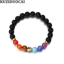 Kuziduocai New Fashion Jewelry 8mm Natural Volcanic Stone Beaded Chakra Colorful YoGa Energy Bracelets Bangles For Women B-25 2024 - buy cheap