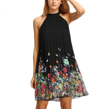 New Woman Dress Summer Floral Print Black Sleeveless Vestidos Womens Casual Round Neck Dresses Cut Away Shift Mini Dresses W3 2024 - buy cheap
