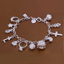 Free shipping 925 jewelry silver plated jewelry bracelet fine fashion 13 charm bracelet wholesale and retail SMTH144 2024 - buy cheap