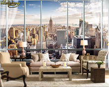 Обои beibehang 3D стерео большие фрески современные накладные окна гостиной дивана кровати спальни Нью-Йорк блестящие серебряные тканевые обои 2024 - купить недорого