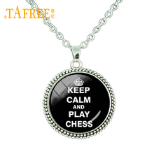 TAFREE International Chess Lovers Necklace Keep Calm And Play Chess Pendant Chain Necklaces 25mm Glass Dome Charms Jewelry CH70 2024 - buy cheap