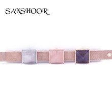 SANSHOOR Jewelry Nature Stone square Slide charms fit on Mesh Bracelet for Leather Wrap Bracelets drop shipping 1pcs 2024 - buy cheap
