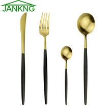 JANKNG-Juego de cubiertos de acero inoxidable, conjunto de vajilla, utensilios y accesorios, color negro y dorado mate, 4 unidades, 304 2024 - compra barato