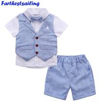 Baby Boys Clothing Sets 2018 New Summer Children Formal Wear Short Shirt + Plaid Waist Coat + Shorts Kids 3PC Suits Baby Clothes 2024 - buy cheap