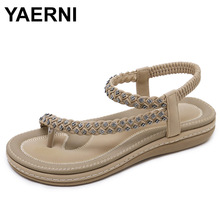 YAERNI Summer Shoes Woman Sandals Rhinestone Sandalias Mujer 2022 NEW Elastic Thong Shoes For Women Soft Sandals Plus Size35-42 2024 - buy cheap