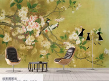 Papel de parede personalizado 3d, mural de pintura a mão flores e pássaros moderno interior decoração de fundo 3d papel de parede de fundo de tv 2024 - compre barato