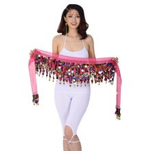 Falda de gasa para danza del vientre, cinturón con monedas doradas, lentejuelas, accesorios de baile en 10 colores, W2 2024 - compra barato