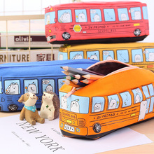 Kawaii креативный чехол-карандаш в форме школьного автобуса с изображением животных из мультфильмов, Холщовая Сумка-карандаш, Большая вместительная коробка, школьные принадлежности 2024 - купить недорого