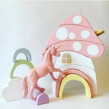 10Pcs Wooden Mushroom House Blocks Toys Kids Wood Educational Building Blocks Baby Boys Girls Gift Toys 2024 - buy cheap