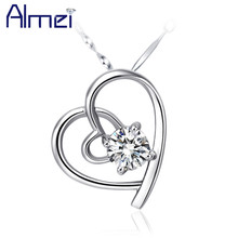 Almei 15%Off Heart Love Necklaces & Pendants Suspension Women Silver Jewelry Rhinestone Crystal Pendant Christmas Gifts N296 2024 - buy cheap