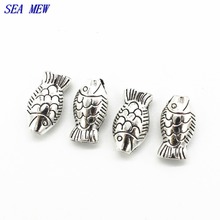 SEA MEW 14mm*8mm Metal Zinc Alloy Fish Antique Silver color Bead Connectors Charm For Jewelry Making 2024 - buy cheap
