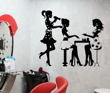 Decalque de parede de salão de cabeleireiro mf03, decalque para salão de beleza, três sensual, meninas, decoração de parede, aplique de vinil, adesivo artístico 2024 - compre barato