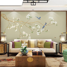 Wellyu personalizado papel de parede 3d murais pintura jade orquídea fundo da parede pintados à mão flores e pássaros novo chinês 3d papel de parede 2024 - compre barato