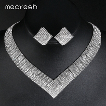 Mecresh cristal conjuntos de jóias de casamento nupcial grânulos africanos cor prata strass feminino colar conjuntos de jóias de noivado mtl475 2024 - compre barato