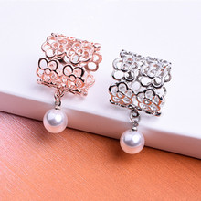 Fashion Hollow Rose Brooches Scarves Tube Scarf Buckle Pins Clip For Women Fashion Simulated Pearl Jewelry Accessories 2024 - buy cheap