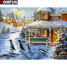 HOMFUN Full Square/Round Drill 5D DIY Diamond Painting "House snow scene" Embroidery Cross Stitch 3D Home Decor Gift A11075 2024 - buy cheap