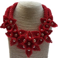 Dudo conjunto de joias africanas, conjunto de joias com flores de cristal vermelho, 2 fileiras, colar indiano godki, inclui brincos e pulseira 2019 2024 - compre barato