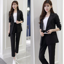 Set female 19 autumn new temperament fashion thickening casual solid color wild small suit jacket + nine pants elegant two-piece 2024 - buy cheap