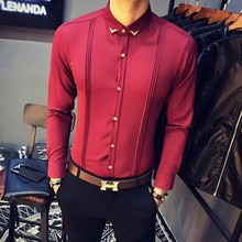 Men Tuxedo Shirts Pleated Front Solid Mens Dress Shirts Casual Slim Fit Long Sleeve Wedding Evening Blouse Male Black Red White 2024 - buy cheap