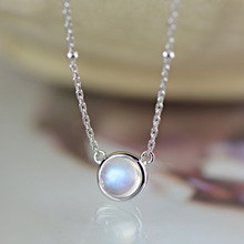 high quality women jewelery round natural stone moonlight moonstone necklace with chain female 925 Sterling silver cute gift 2024 - buy cheap