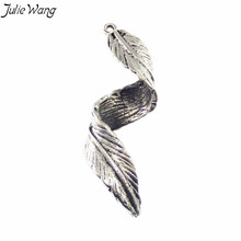 Julie Wang 10PCS Wholesale Antique Silver Color Alloy Pendant Twist Leaf Charms Drop Earring Unique Keychain Jewelry DIY Finding 2024 - buy cheap