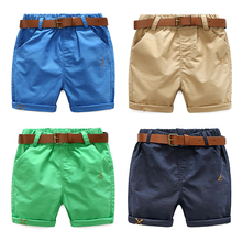 2021 Summer 3-10 Years Cotton Navy Blue Khaki Blue Green Solid Color Children'S Running Sports Boy Shorts Kids With Leather Belt 2024 - buy cheap