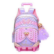Kids Girls Trolley Schoolbag Luggage Wheeled Book Bags Backpack Latest Removable Children School Bags With 2 Wheels Stairs 2024 - buy cheap