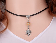 Maple Leaf&Glass Beads Charms Vintage Silver Choker Leather Collar Statement Necklace Pendant Accessories Jewelry For Women A142 2024 - buy cheap