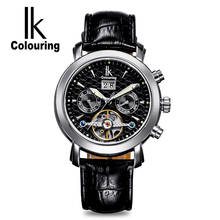 IK Colouring mens automatic mechanical tourbillon stainless steel watch sapphire crystal glass with calendar 10 bar waterproof 2024 - buy cheap