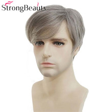 StrongBeauty Men Short Wig Silver Grey Mix Straight Synthetic Natural Hair Heat Resistant Fiber Full Wigs 2024 - buy cheap