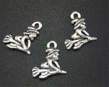 15pcs  Silver Color Ride Broom Witch Charm Handmade Charms Pendants Jewelry Findings 11x13mm A1707 2024 - buy cheap
