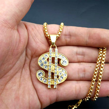 US Dollar Money Necklace Pendant Stainless Steel Gold Color Necklace For Women/Men Iced Out Bling Rhinestones Hip Hop Jewelry 2024 - buy cheap