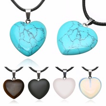 Heart Chain Necklace For Women Statement Natural Stone Pendant Leather Necklace Vintage Charm Heart Necklace Ethnic Jewelry 2024 - buy cheap