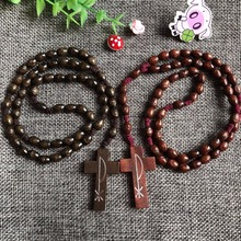 10pcs/pack 2 brown color wood rosary / cord religious rosary necklace/rope rosary/oval bead 8*6MM with engraved circle 2024 - buy cheap
