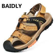 Genuine Leather Sandals Men Gladiator Sandals Summer Shoes Buckle Open Toe Men Casual Sandals 2024 - buy cheap