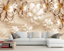 Golden pearl flower luxury jewelry 3d wallpaper mural  Papel de parede ,living room tv sofa wall bedroom wall papers home decor 2024 - buy cheap