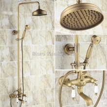 Bathroom Dual Ceramic Handles Bathtub Mixer Tap Wall Mounted Antique Brass Rain Shower Faucet Set with Handheld Shower Wrs146 2024 - buy cheap