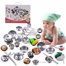 Stainless Steel Kitchen Cooking Utensils Pots Pans Food Gift Miniature Kitchen Tools Set Simulation Play House Toys For Children 2024 - buy cheap
