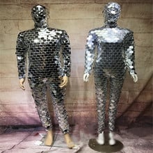 KS78 Party dance stage costumes dj silver mirror bodysuit robot men mirror dress female show wears rave outfits perform clothes 2024 - buy cheap