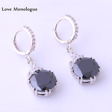 Love Monologue Top Quality Silver Plated Drop Earrings Black imitation Onyx & White Cubic Zirconia Jewelry J0026 2024 - buy cheap