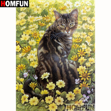 Homfun pintura completa quadrada/redonda de brocas 5d diy, pintura de diamante "gato e flor", bordado, ponto cruz 5d, decoração de casa, presente a18340 2024 - compre barato