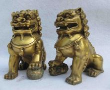 china Family Feng Shui Copper brass Door Foo Dogs talisman lion beast Pair 2024 - buy cheap