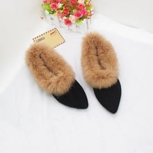 2020 Autumn And Winter Flat-bottomed Pointed Rabbit Fur Shoes Plus Velvet Warm Cotton Shoes Small Size 31-32-33 Large Size 41-43 2024 - buy cheap